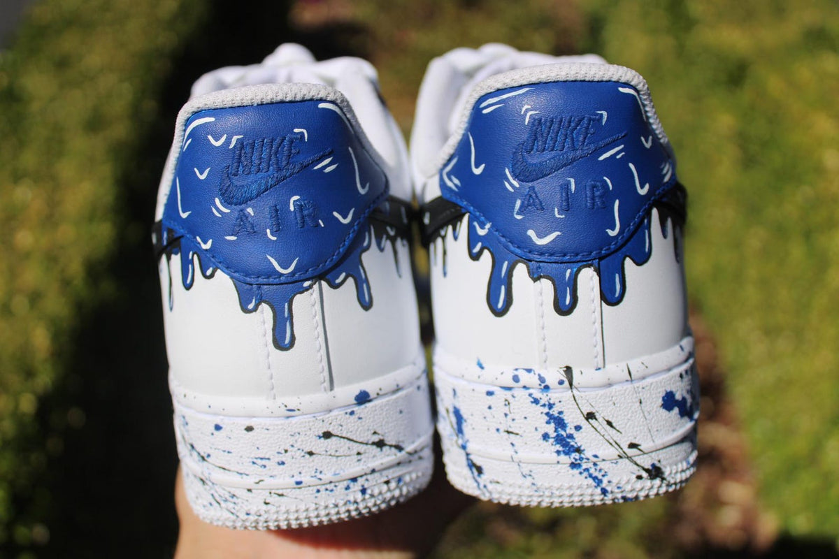 Custom Air Force 1 Drip Shoes - Hand Painted AF1 Blue Sneakers - Unique Streetwear Gift - Made to Order Custom Nikes