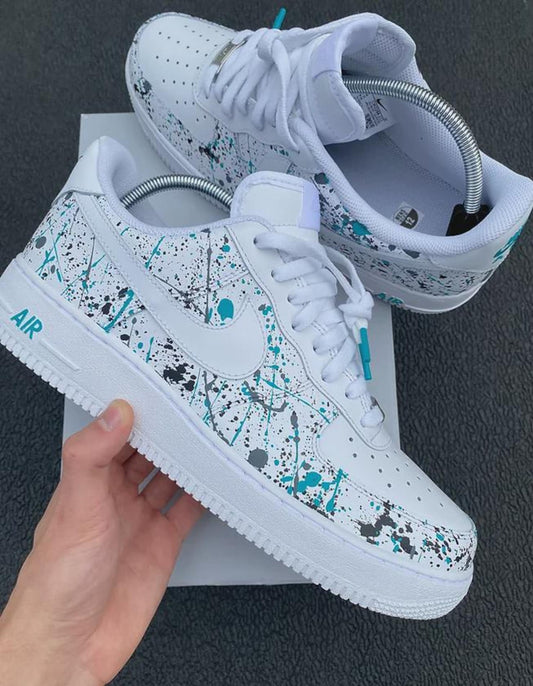 Custom Blue/Gray Splatter Air Force 1, Custom Air Force 1, Custom Splatter Air Force 1, All Sizes Available