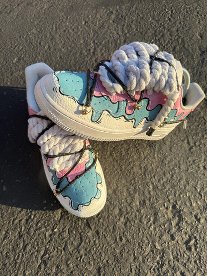 Custom Drip Air Force 1 Pastel Sneakers | Pink Blue Melt AF1 | Aesthetic Streetwear Shoes | Hand Painted Custom Kicks