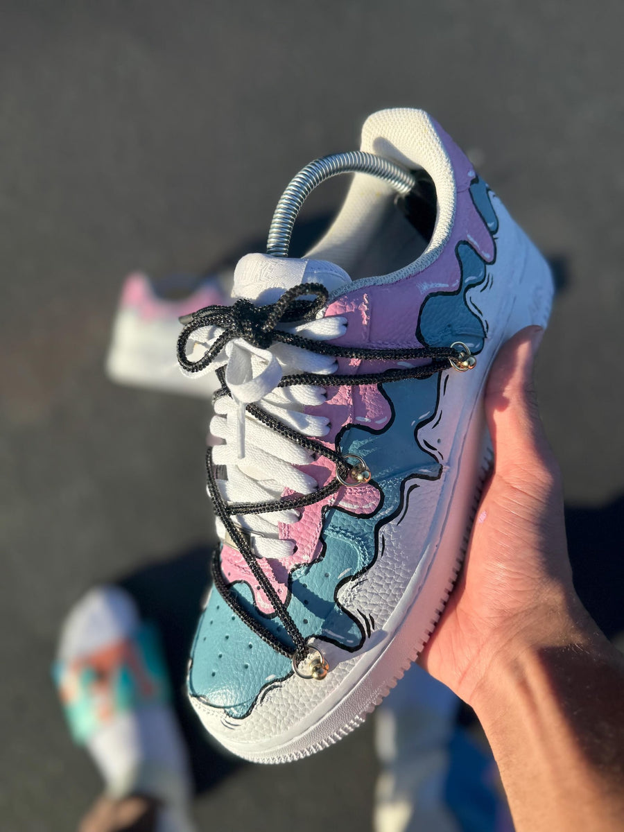 Custom Drip Air Force 1 Pastel Sneakers – Pink Blue Melt AF1 – Aesthetic Streetwear Shoes – Hand Painted Custom Sneakers