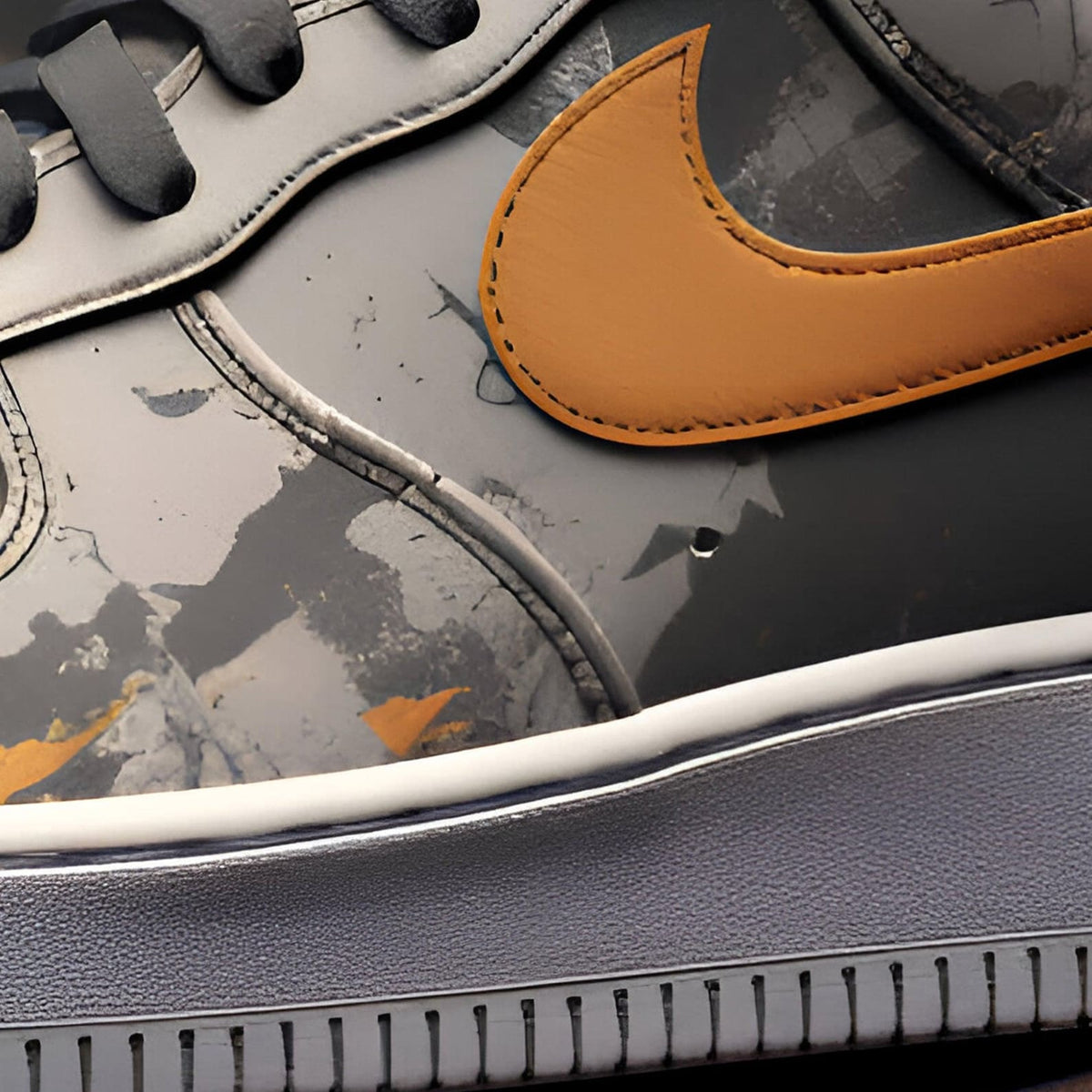 Dystopian Grey Orange Hand-Painted Air Force 1 Trainers | Custom Sneakers (UK Sizes)