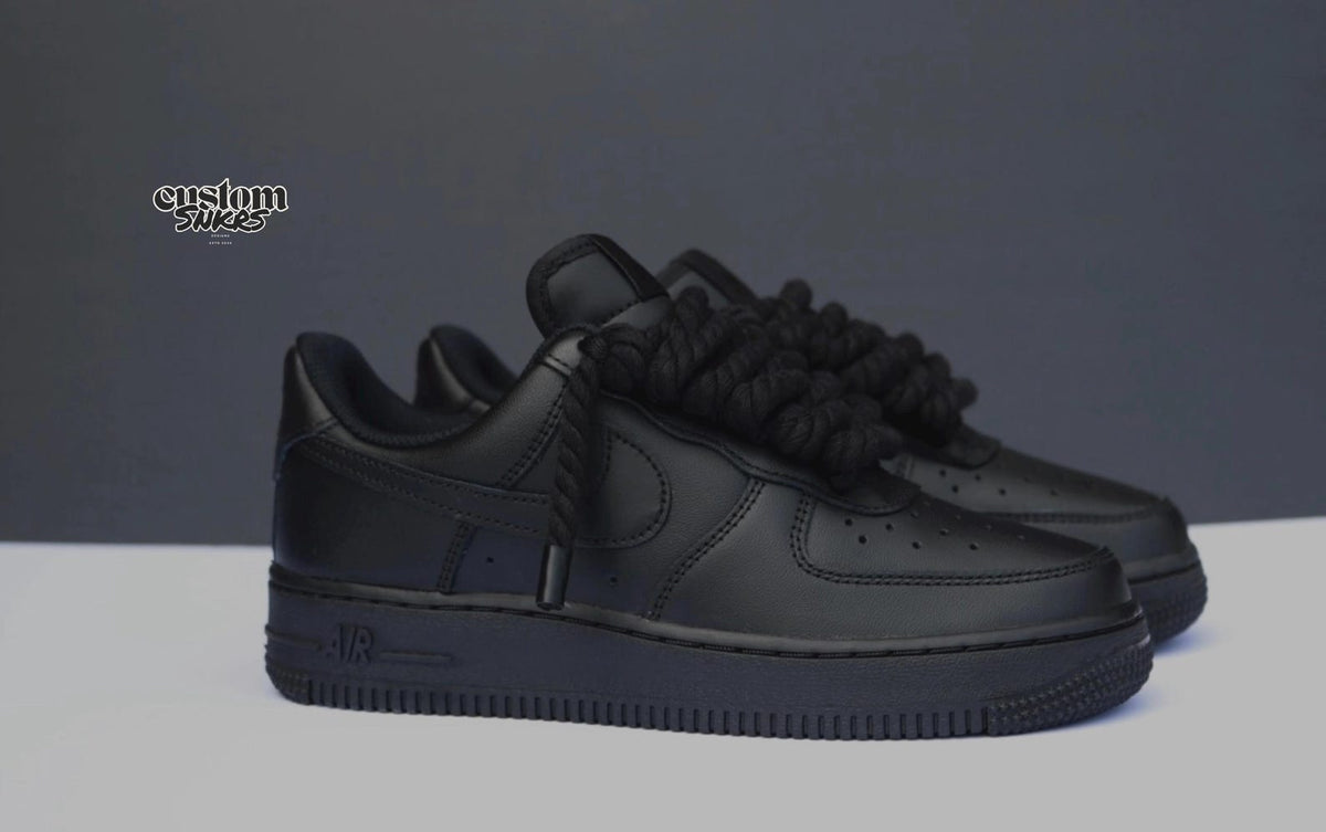 Custom AF1, Black AF1, Rope laces af1 , Black AF1 with Rope Laces, Personalized AF1 with Rope Lace, Custom Air Force 1