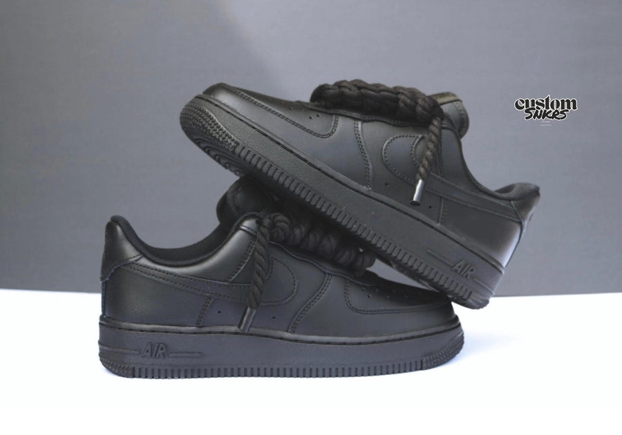 Custom AF1, Black AF1, Rope laces af1 , Black AF1 with Rope Laces, Personalized AF1 with Rope Lace, Custom Air Force 1