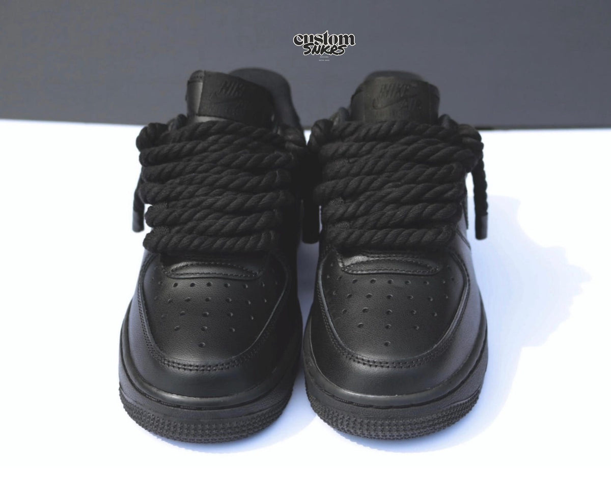 Custom AF1, Black AF1, Rope laces af1 , Black AF1 with Rope Laces, Personalized AF1 with Rope Lace, Custom Air Force 1