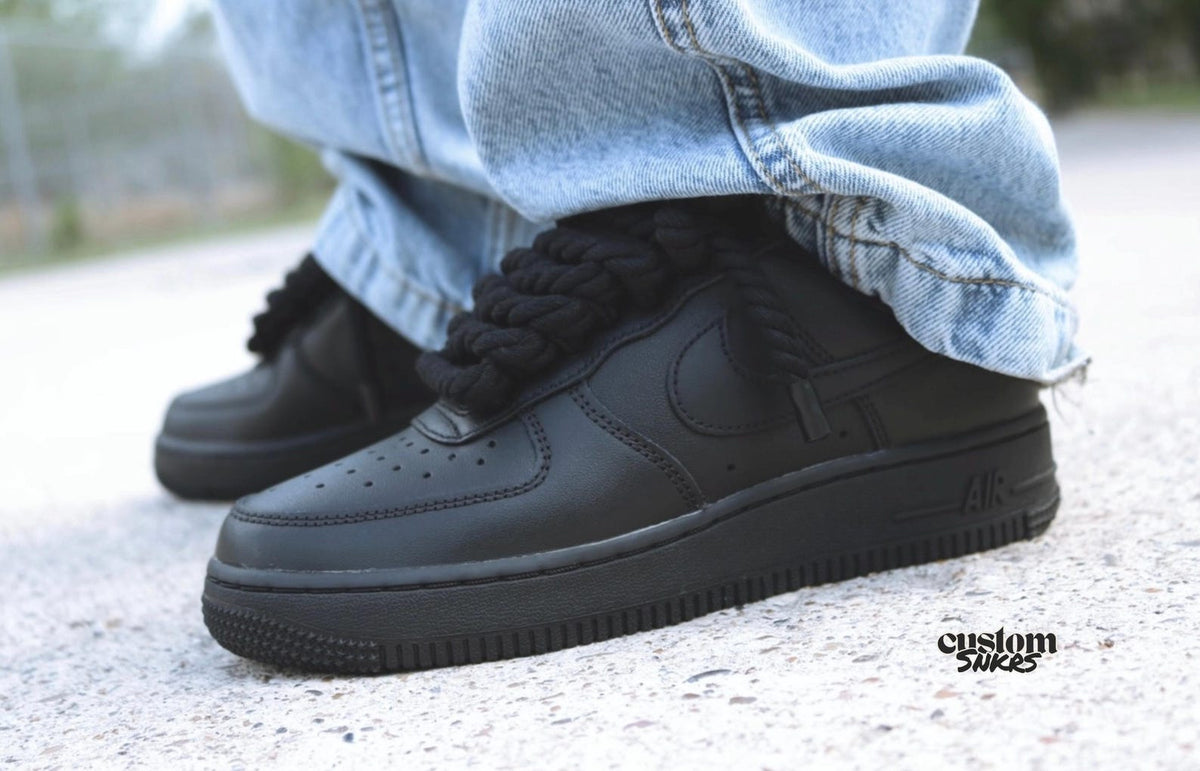 Custom AF1, Black AF1, Rope laces af1 , Black AF1 with Rope Laces, Personalized AF1 with Rope Lace, Custom Air Force 1