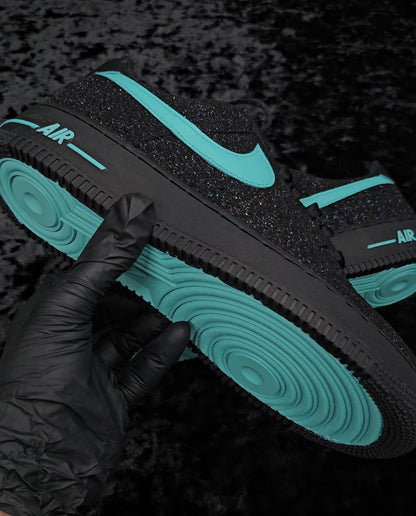 Custom Black Glitter Sky Blue Air Force 1, Custom Air Force 1, Custom Glitter Air Force 1, Custom Bling Air Force 1, All Sizes Available