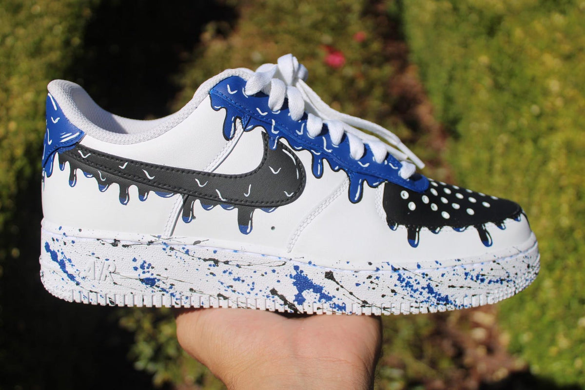 Custom Air Force 1 Drip Shoes - Hand Painted AF1 Blue Sneakers - Unique Streetwear Gift - Made to Order Custom Nikes