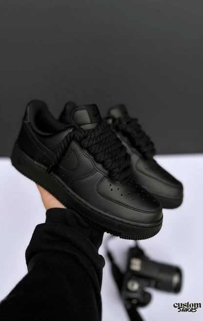 Custom AF1, Black AF1, Rope laces af1 , Black AF1 with Rope Laces, Personalized AF1 with Rope Lace, Custom Air Force 1
