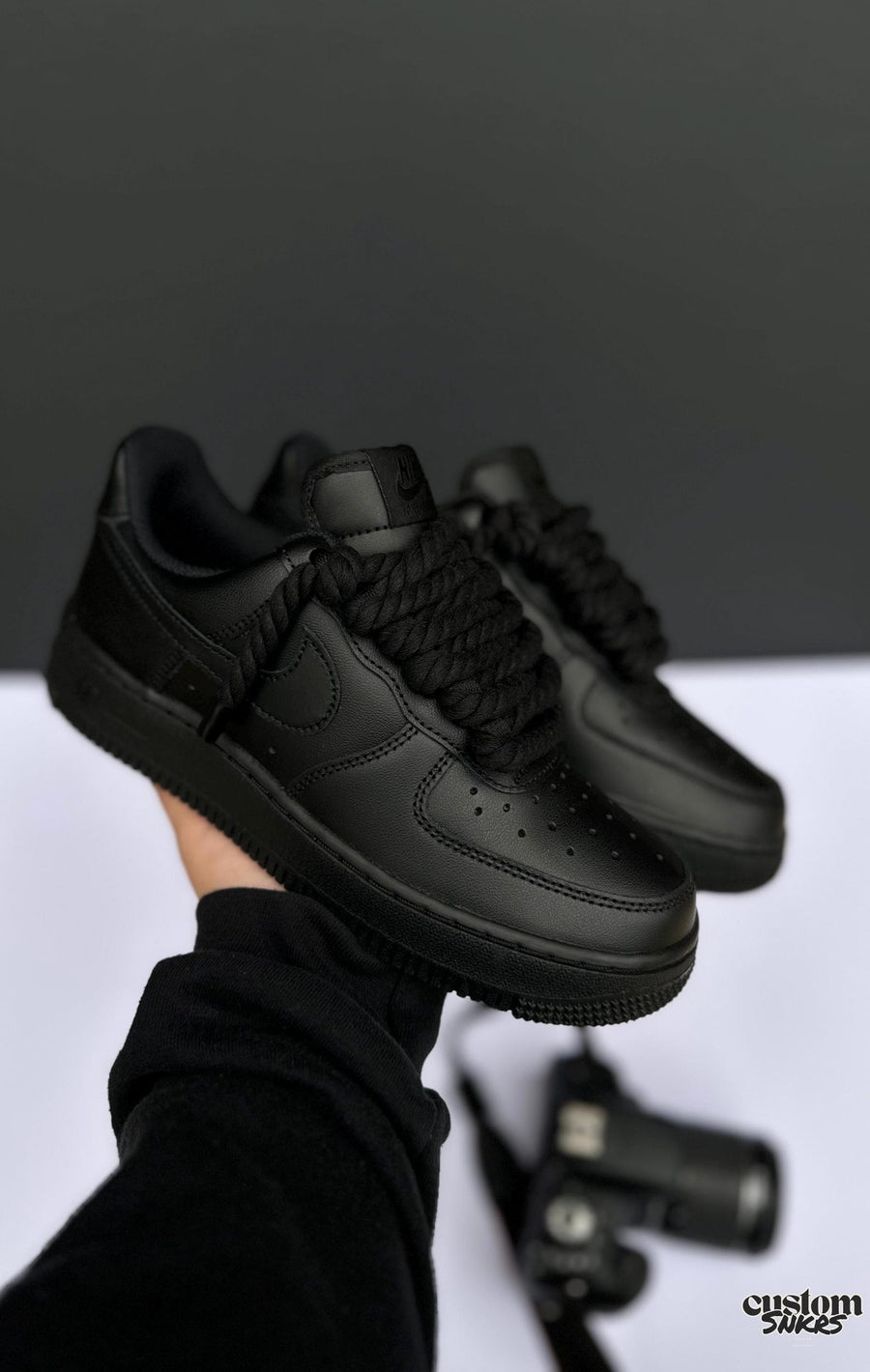 Custom AF1, Black AF1, Rope laces af1 , Black AF1 with Rope Laces, Personalized AF1 with Rope Lace, Custom Air Force 1