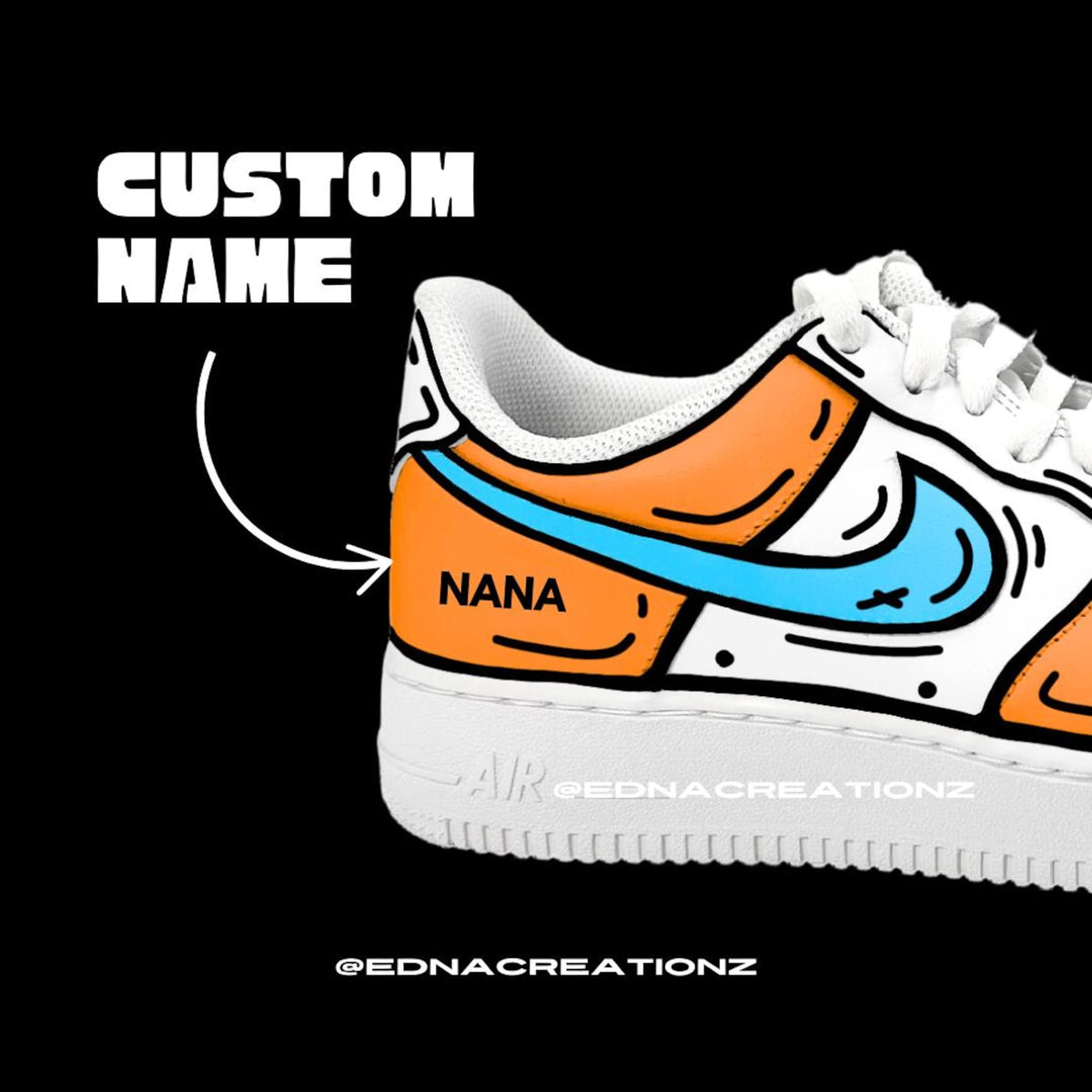 Comic Book Cartoon Line Handpainted Custom Nike Airforce 1 Sneaker Orange Dragon Ball Colour with Personalized Name Best Gift for Him