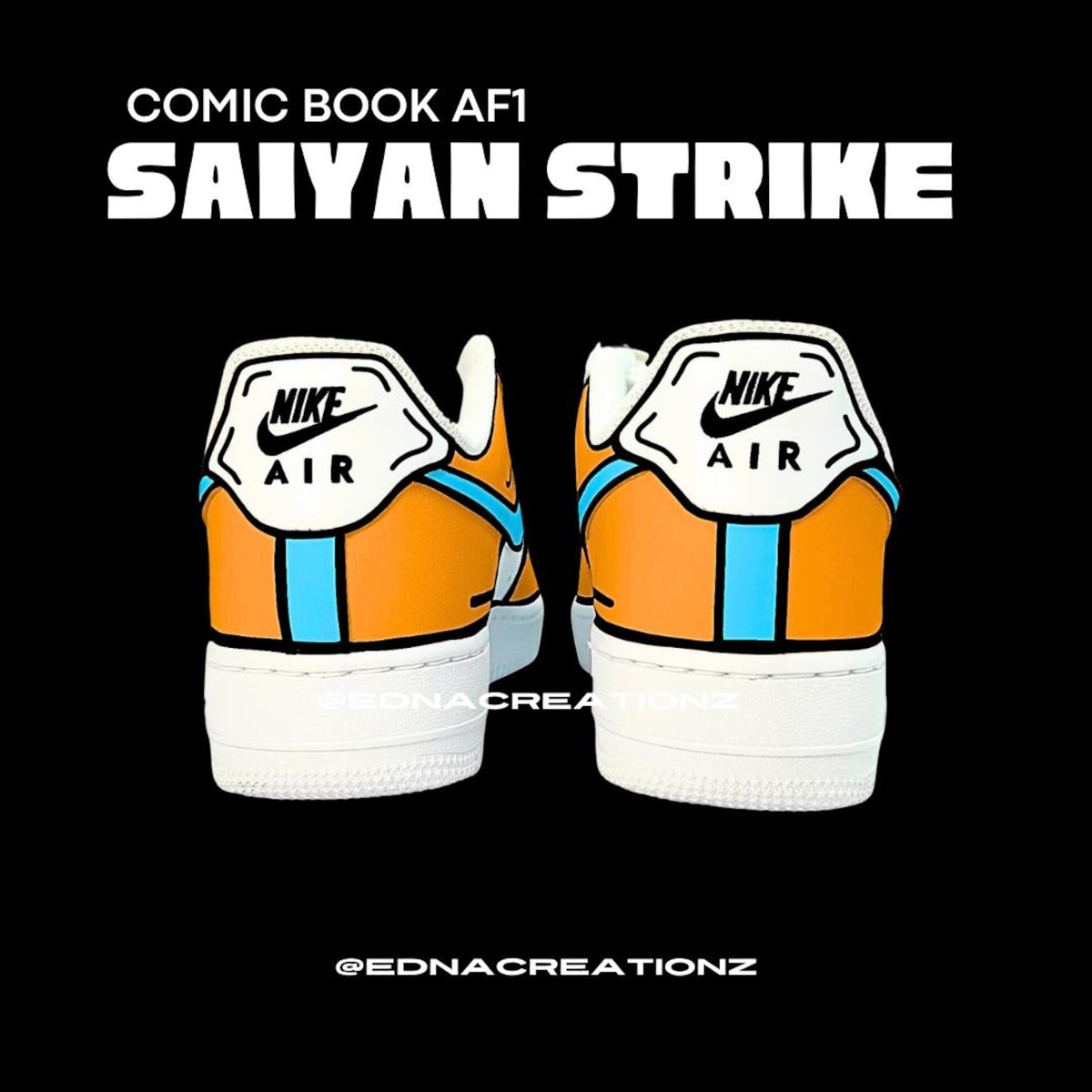 Comic Book Cartoon Line Handpainted Custom Nike Airforce 1 Sneaker Orange Dragon Ball Colour with Personalized Name Best Gift for Him