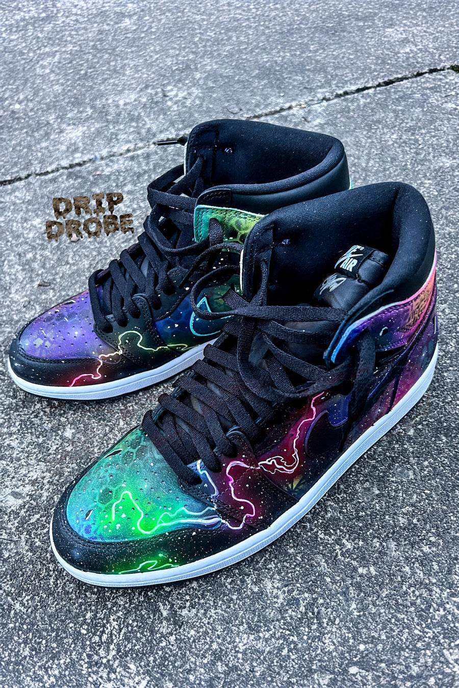 Custom Black Toe "Galaxy" AJ 1 Retro High – Hand-Painted Freestyle Galaxy Design – Authentic Leather – Custom Sneakers