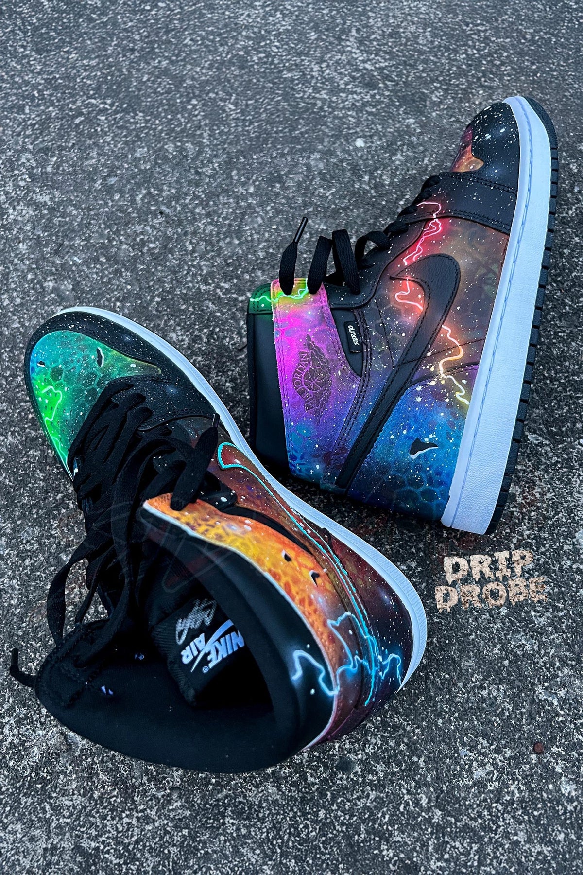 Custom Black Toe "Galaxy" AJ 1 Retro High – Hand-Painted Freestyle Galaxy Design – Authentic Leather – Custom Sneakers