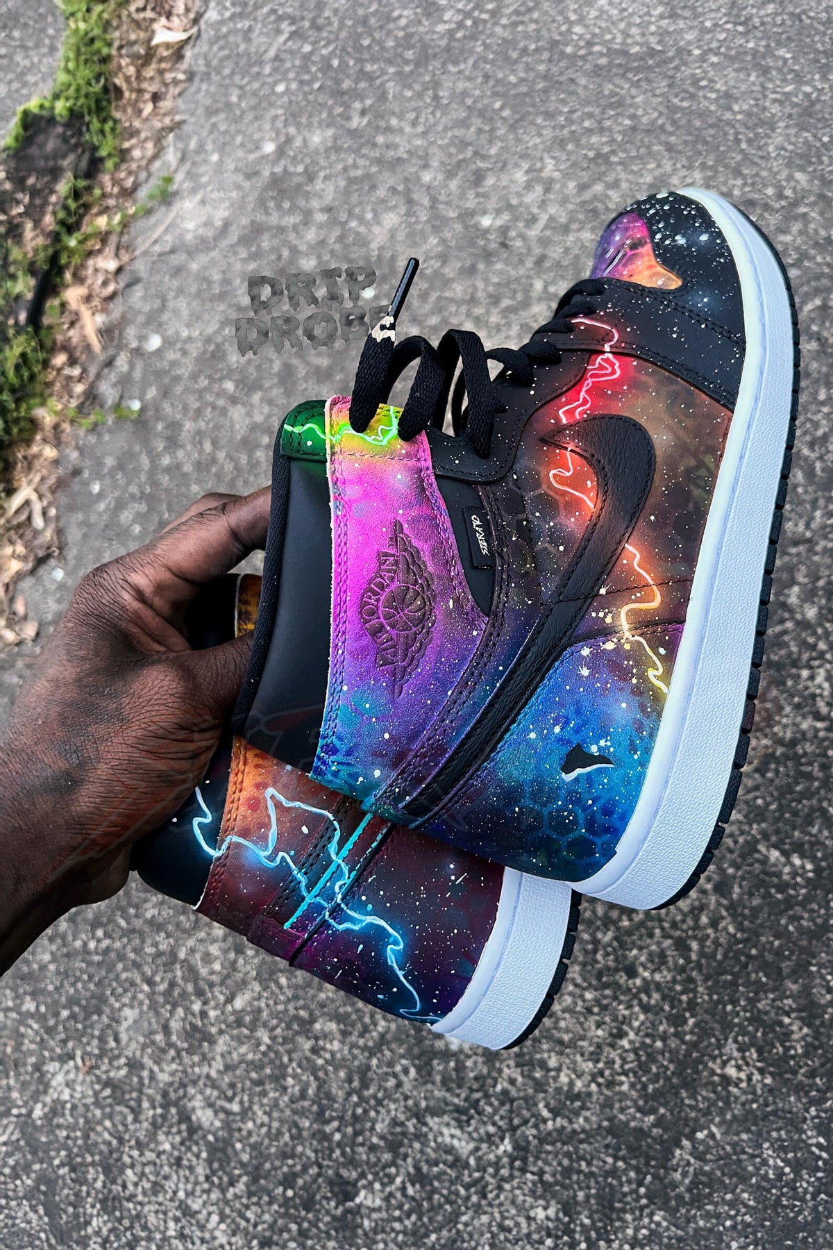 Custom Black Toe "Galaxy" AJ 1 Retro High – Hand-Painted Freestyle Galaxy Design – Authentic Leather – Custom Sneakers
