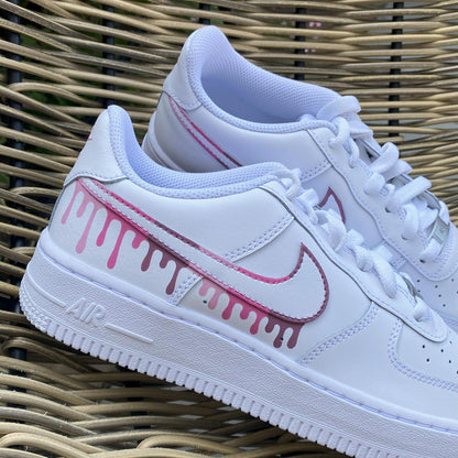 Air force 1, Nike Custom Sneakers, Pink Color Drip, Burgundy Swooshes, Personalized Shoes, Barbie Pink