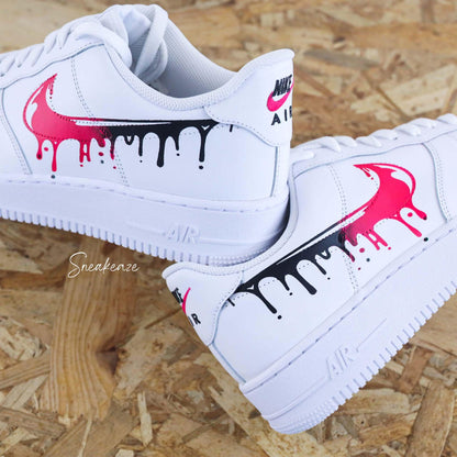 Air Force 1 custom Drip gradient neon pink and black color AF1 sneakers personalized flowing effect unisex