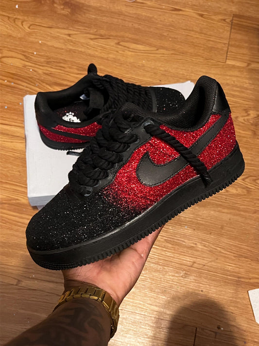 Red & Black Glitter w/Red Bottom Customs Af1s