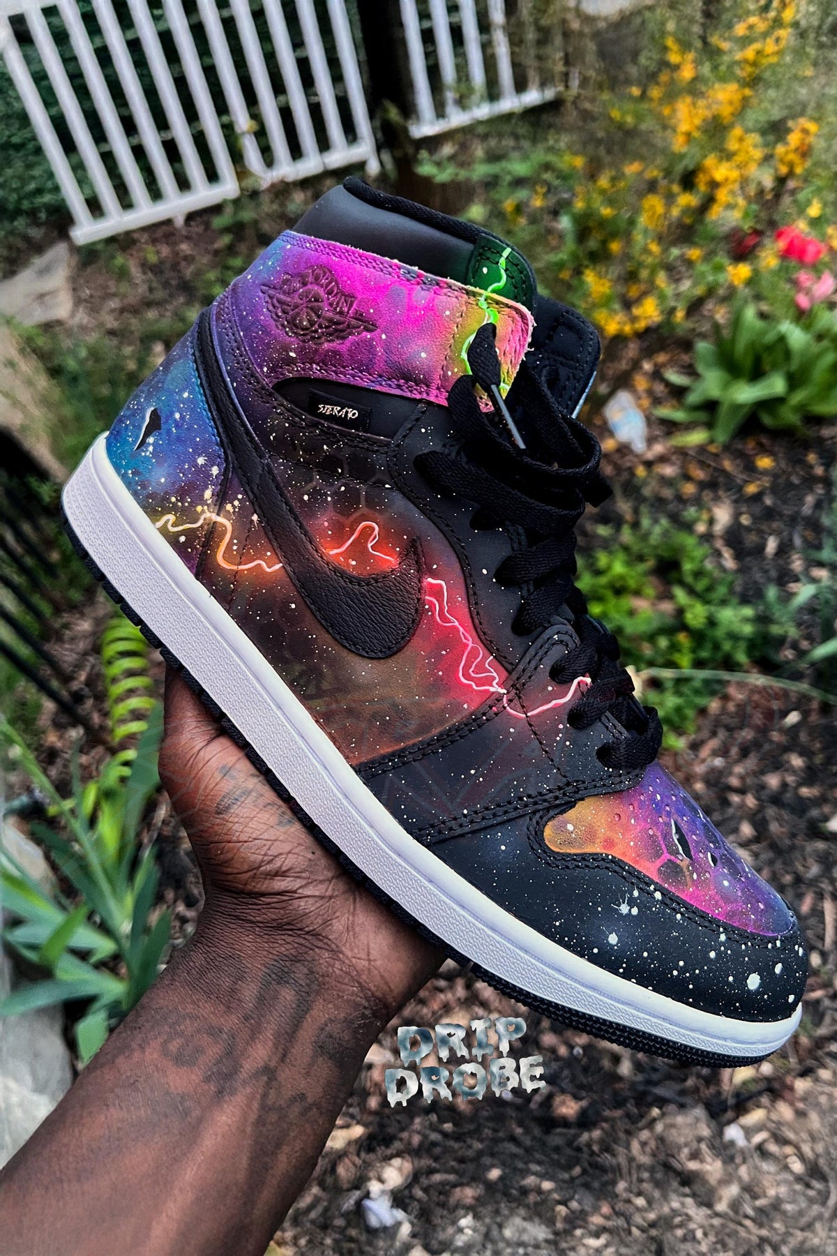 Custom Black Toe "Galaxy" AJ 1 Retro High – Hand-Painted Freestyle Galaxy Design – Authentic Leather – Custom Sneakers