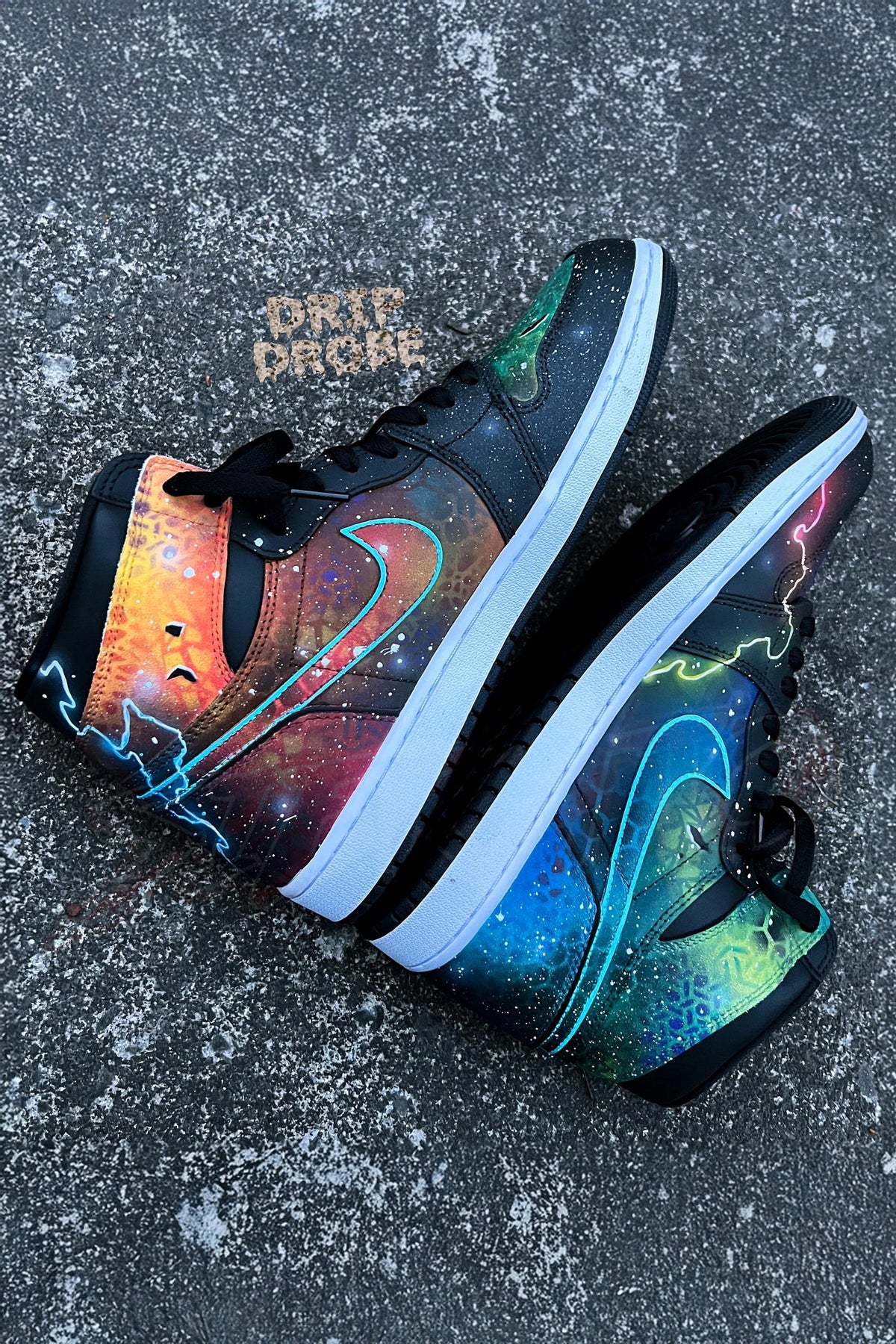 Custom Black Toe "Galaxy" AJ 1 Retro High – Hand-Painted Freestyle Galaxy Design – Authentic Leather – Custom Sneakers