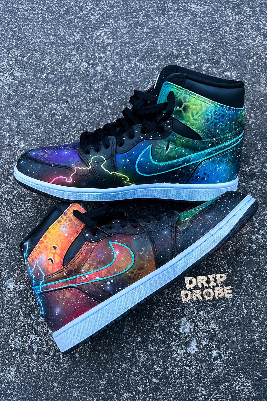 Custom Black Toe "Galaxy" AJ 1 Retro High – Hand-Painted Freestyle Galaxy Design – Authentic Leather – Custom Sneakers