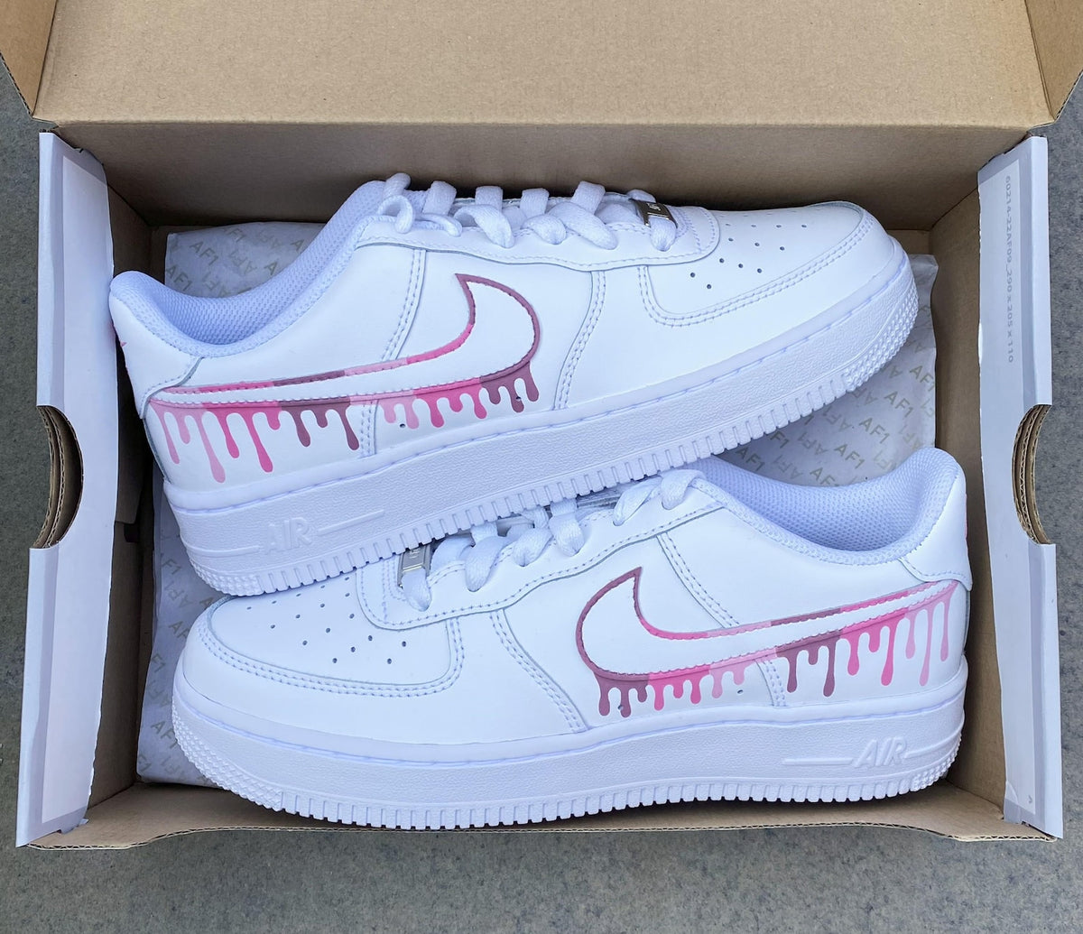 Air force 1, Nike Custom Sneakers, Pink Color Drip, Burgundy Swooshes, Personalized Shoes, Barbie Pink
