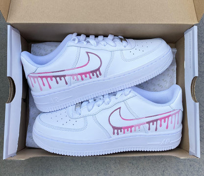 Air force 1, Nike Custom Sneakers, Pink Color Drip, Burgundy Swooshes, Personalized Shoes, Barbie Pink