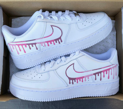 Air force 1, Nike Custom Sneakers, Pink Color Drip, Burgundy Swooshes, Personalized Shoes, Barbie Pink