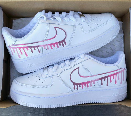 Air force 1, Nike Custom Sneakers, Pink Color Drip, Burgundy Swooshes, Personalized Shoes, Barbie Pink