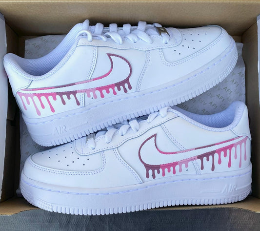 Air force 1, Nike Custom Sneakers, Pink Color Drip, Burgundy Swooshes, Personalized Shoes, Barbie Pink