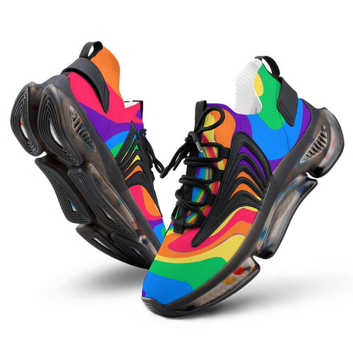 Rainbow Wave Men's Sneakers: UV Printed Athletic Shoes
