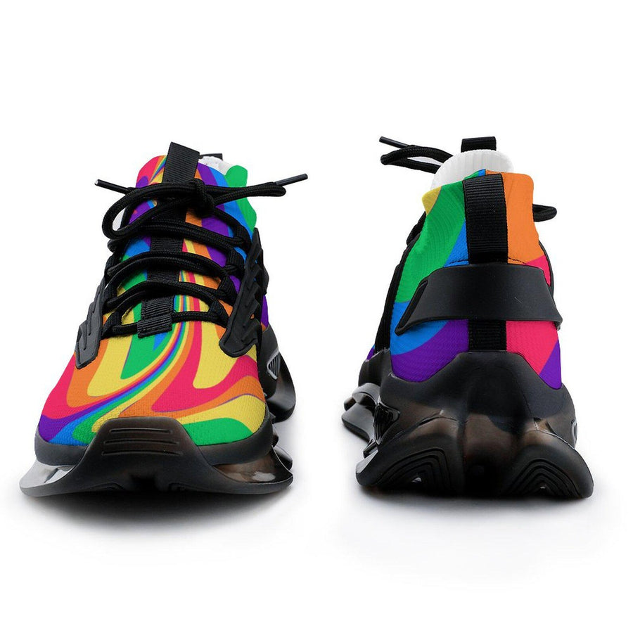 Rainbow Wave Men's Sneakers: UV Printed Athletic Shoes