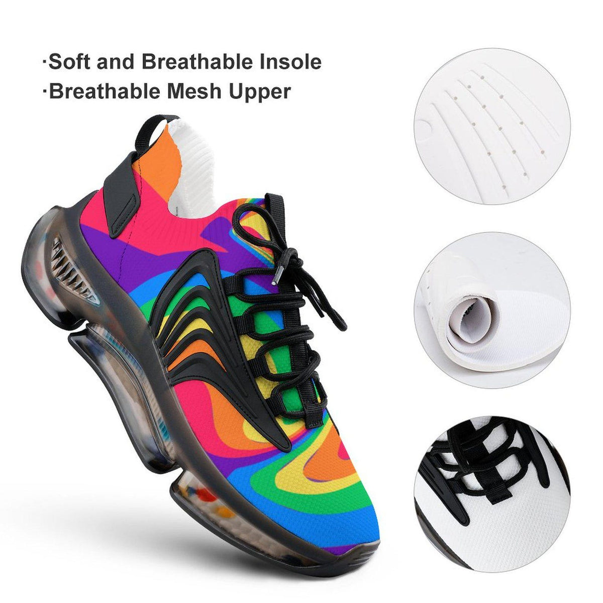 Rainbow Wave Men's Sneakers: UV Printed Athletic Shoes