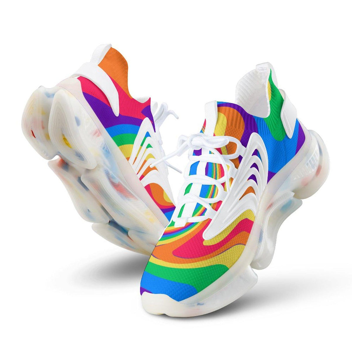 Rainbow Wave Men's Sneakers: UV Printed Athletic Shoes