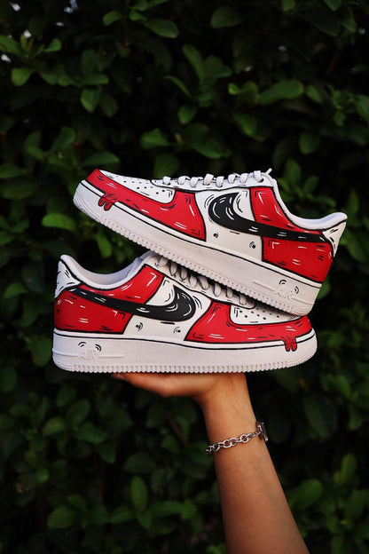 Custom Red Cartoon Drip Air Force 1, Custom Air Force 1, Custom Red Air Force 1, Custom Cartoon Air Force 1, All Sizes Available