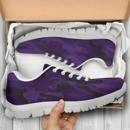 Dark Purple Camouflage Shoes, Unisex Men's Women's Camo Sneakers, Mens Womens Camouflage Sneakers, Athletic Running Shoes Casual Footwear