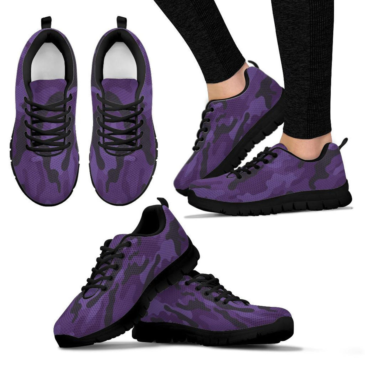 Dark Purple Camouflage Shoes, Unisex Men's Women's Camo Sneakers, Mens Womens Camouflage Sneakers, Athletic Running Shoes Casual Footwear