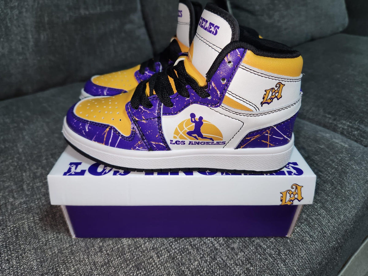 Los Angeles Basketball Team Sneakers for Men & Women Team Themed Basketball Sport Shoes Custom Sneakers LA Purple Gold Sneakers Gifts Unisex