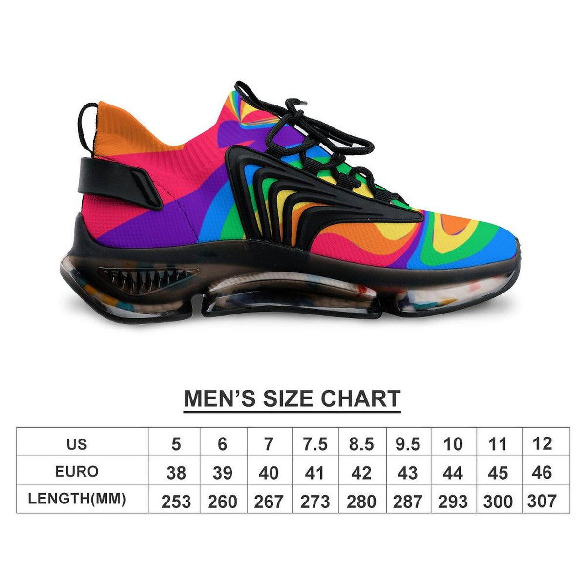 Rainbow Wave Men's Sneakers: UV Printed Athletic Shoes