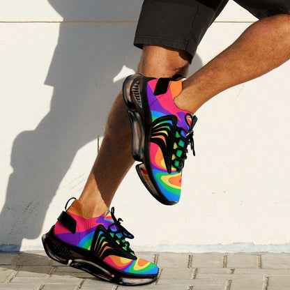 Rainbow Wave Men's Sneakers: UV Printed Athletic Shoes