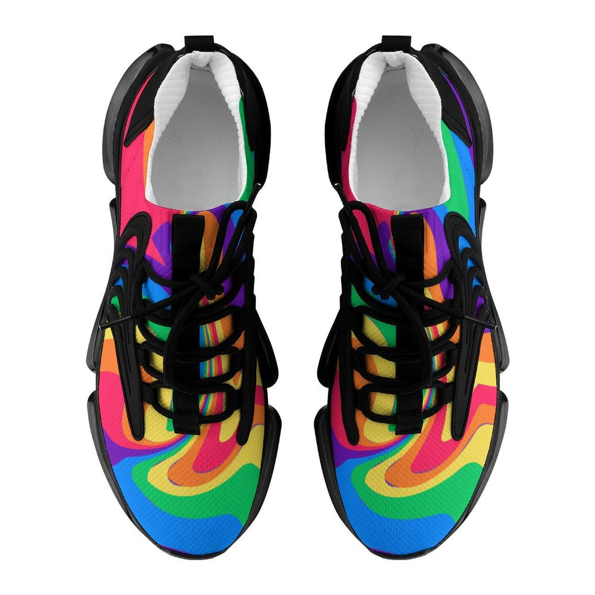 Rainbow Wave Men's Sneakers: UV Printed Athletic Shoes