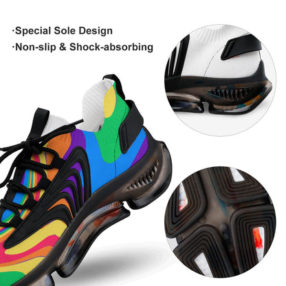Rainbow Wave Men's Sneakers: UV Printed Athletic Shoes