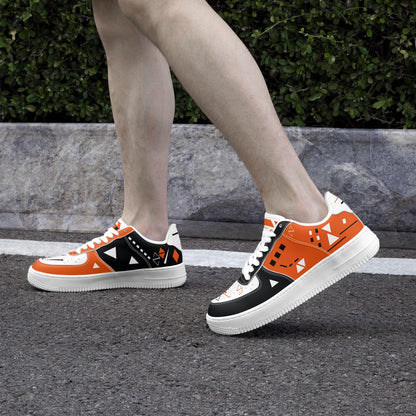 Orange & Black Futuristic Robotic Low-Top Sneakers – Sci-Fi Tactical Gamer Shoes