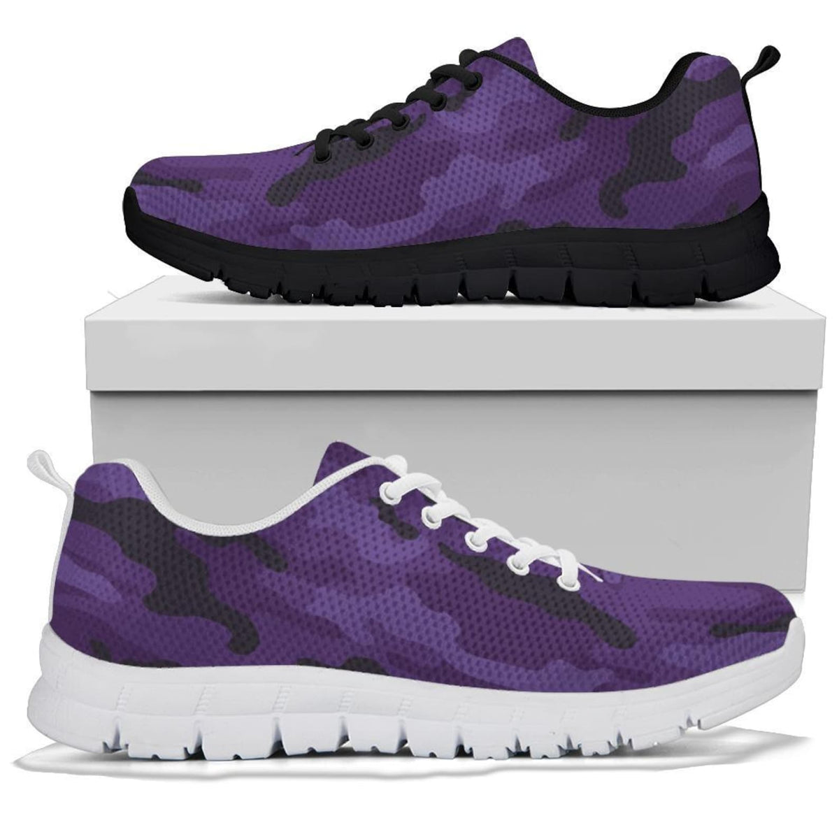 Dark Purple Camouflage Shoes, Unisex Men's Women's Camo Sneakers, Mens Womens Camouflage Sneakers, Athletic Running Shoes Casual Footwear