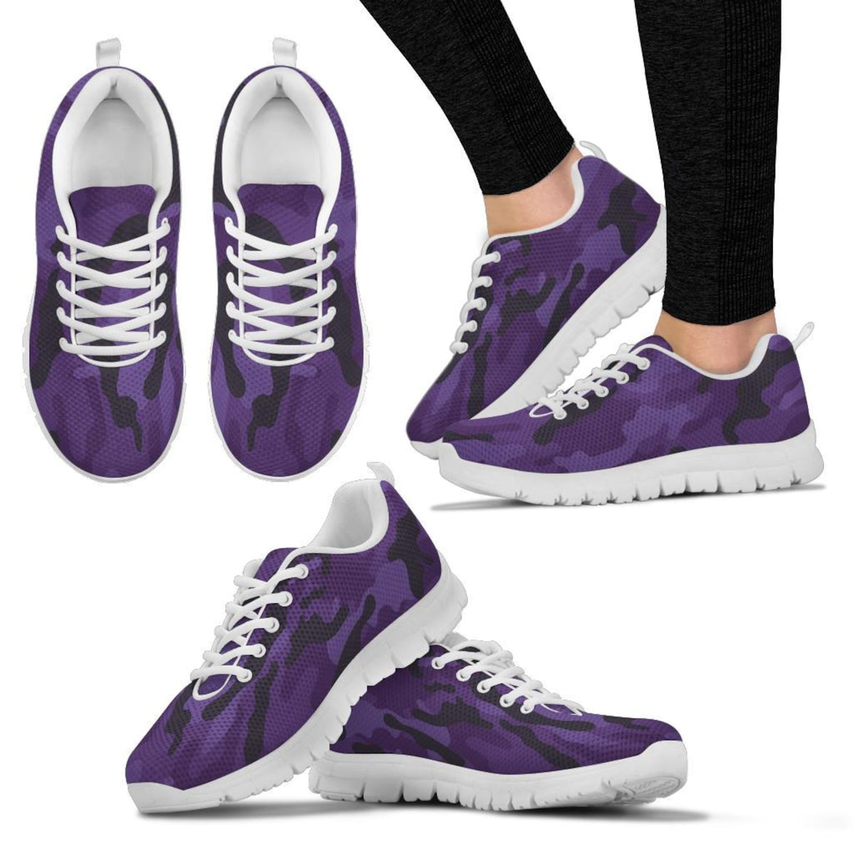 Dark Purple Camouflage Shoes, Unisex Men's Women's Camo Sneakers, Mens Womens Camouflage Sneakers, Athletic Running Shoes Casual Footwear