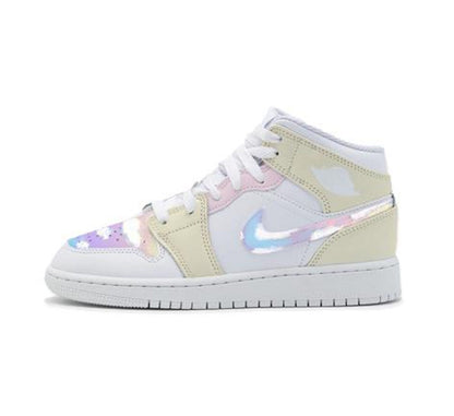 Custom Jordan 1 Mid, Rainbow Pastel Colors, Back to School, Nike Air, Easter Style, Girls, Womens, Lilac, Pink, Blue, Purple, Dreamy, Clouds
