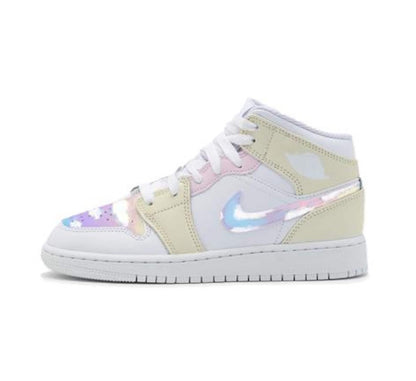 Custom Jordan 1 Mid, Rainbow Pastel Colors, Back to School, Nike Air, Easter Style, Girls, Womens, Lilac, Pink, Blue, Purple, Dreamy, Clouds