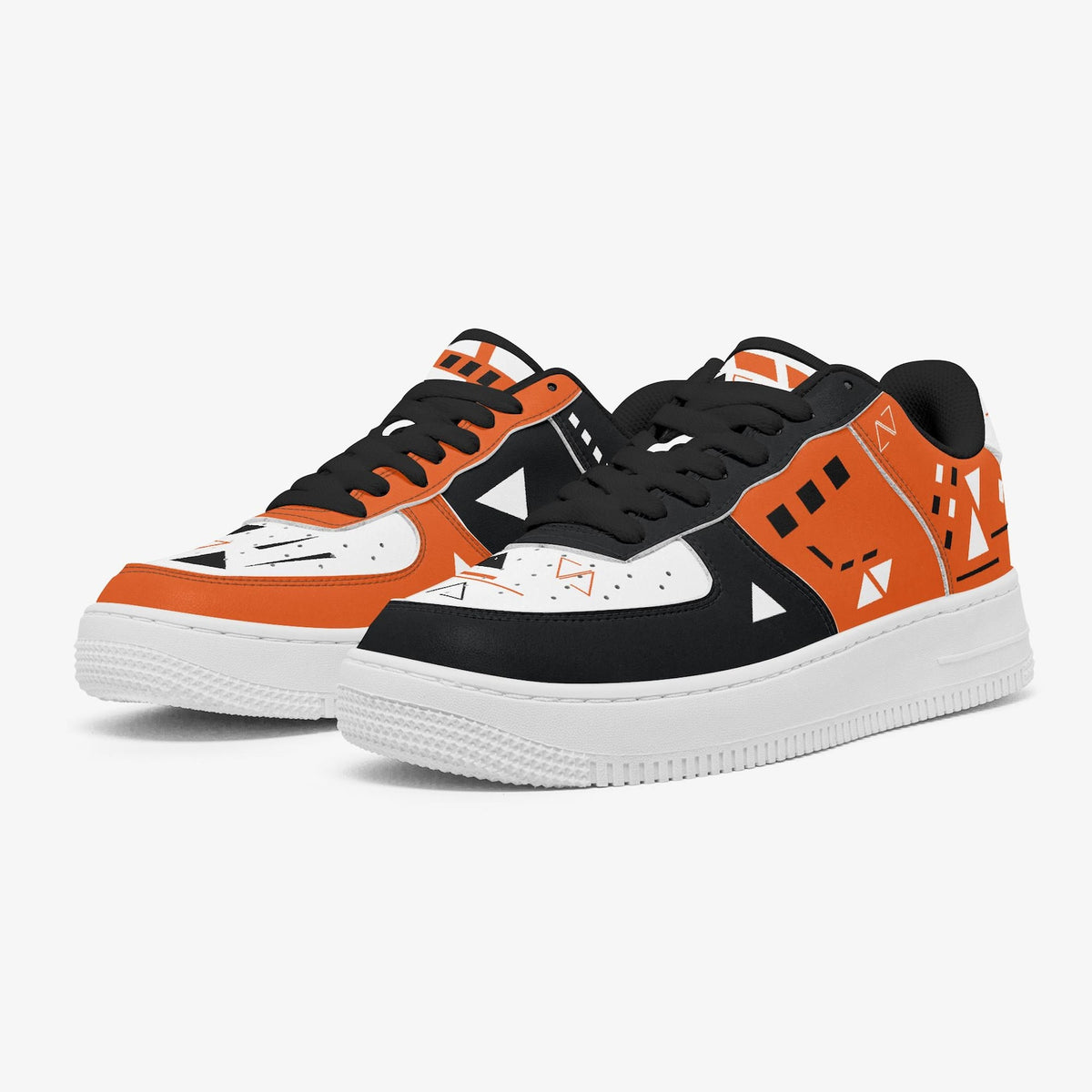 Orange & Black Futuristic Robotic Low-Top Sneakers – Sci-Fi Tactical Gamer Shoes