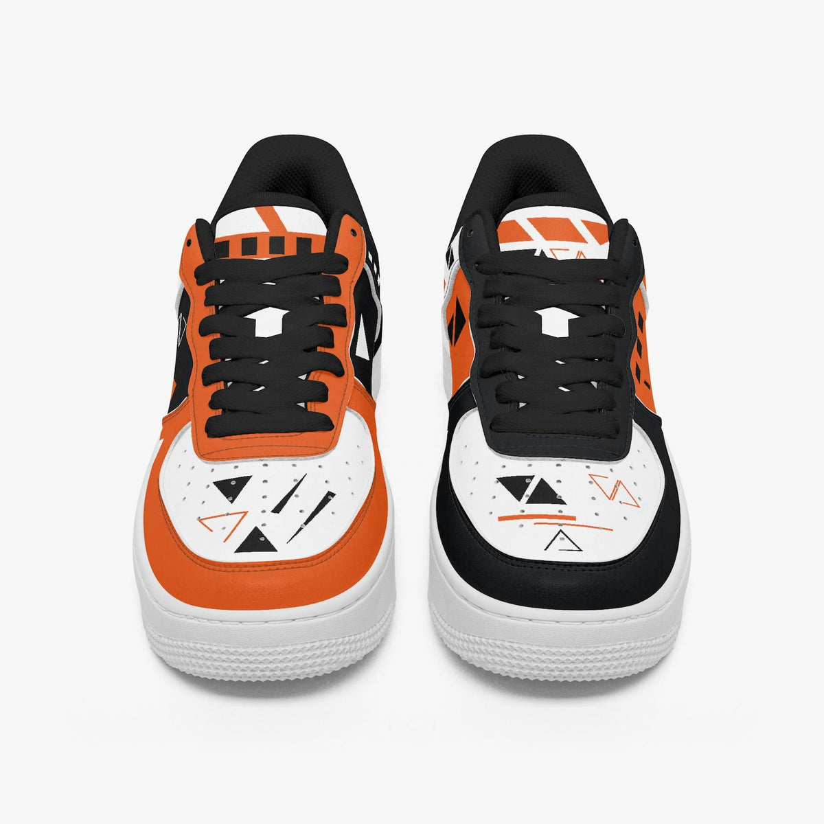 Orange & Black Futuristic Robotic Low-Top Sneakers – Sci-Fi Tactical Gamer Shoes