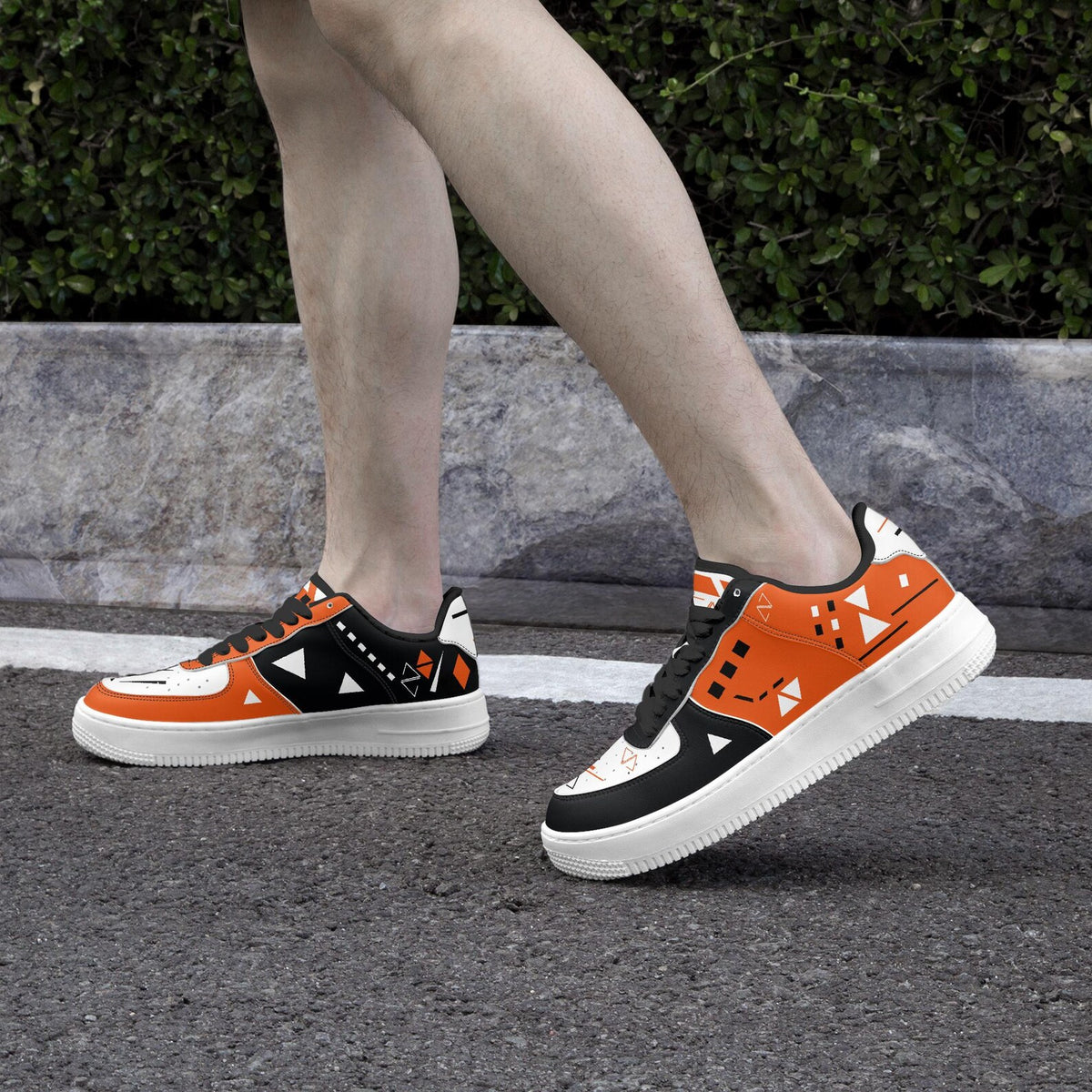 Orange & Black Futuristic Robotic Low-Top Sneakers – Sci-Fi Tactical Gamer Shoes