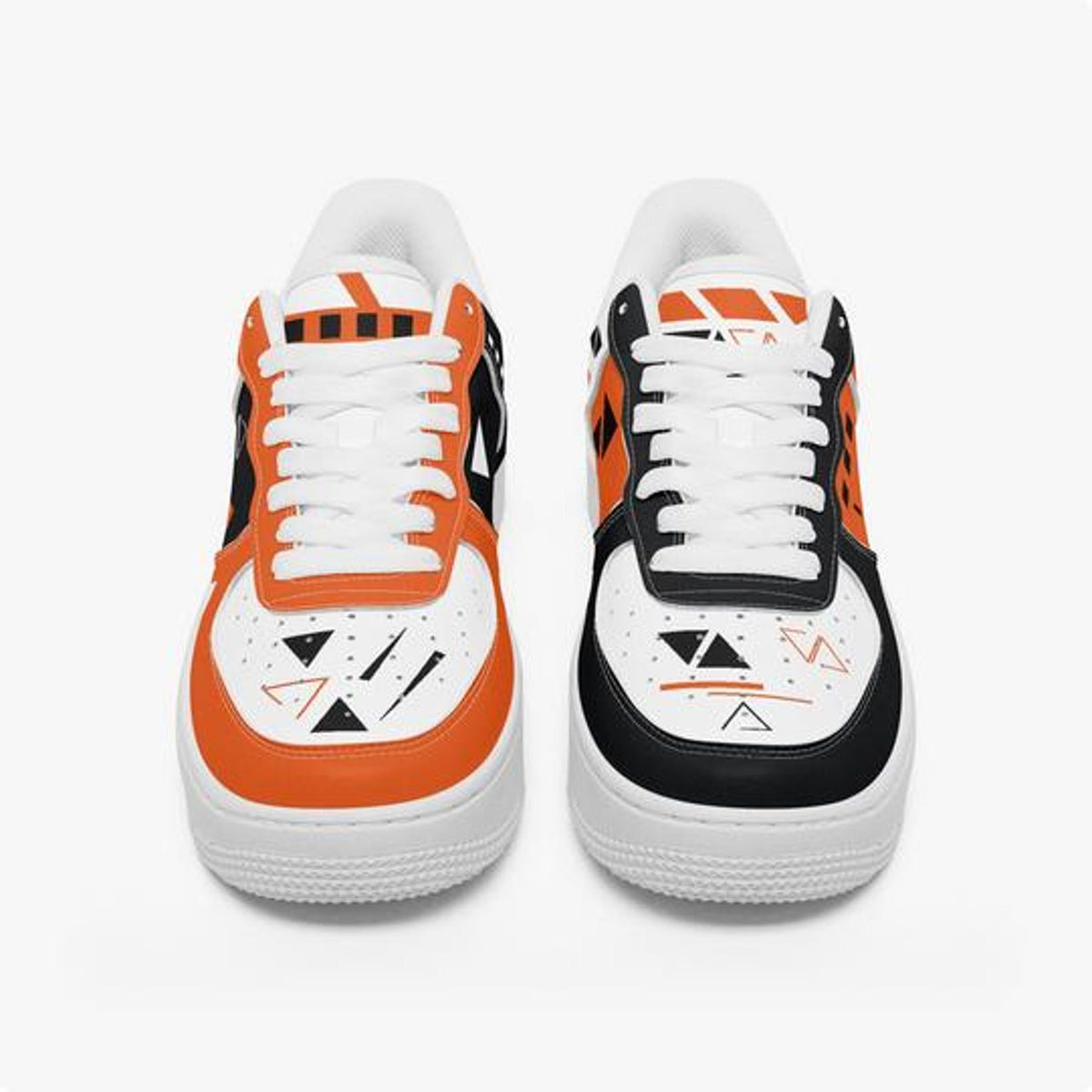 Orange & Black Futuristic Robotic Low-Top Sneakers – Sci-Fi Tactical Gamer Shoes